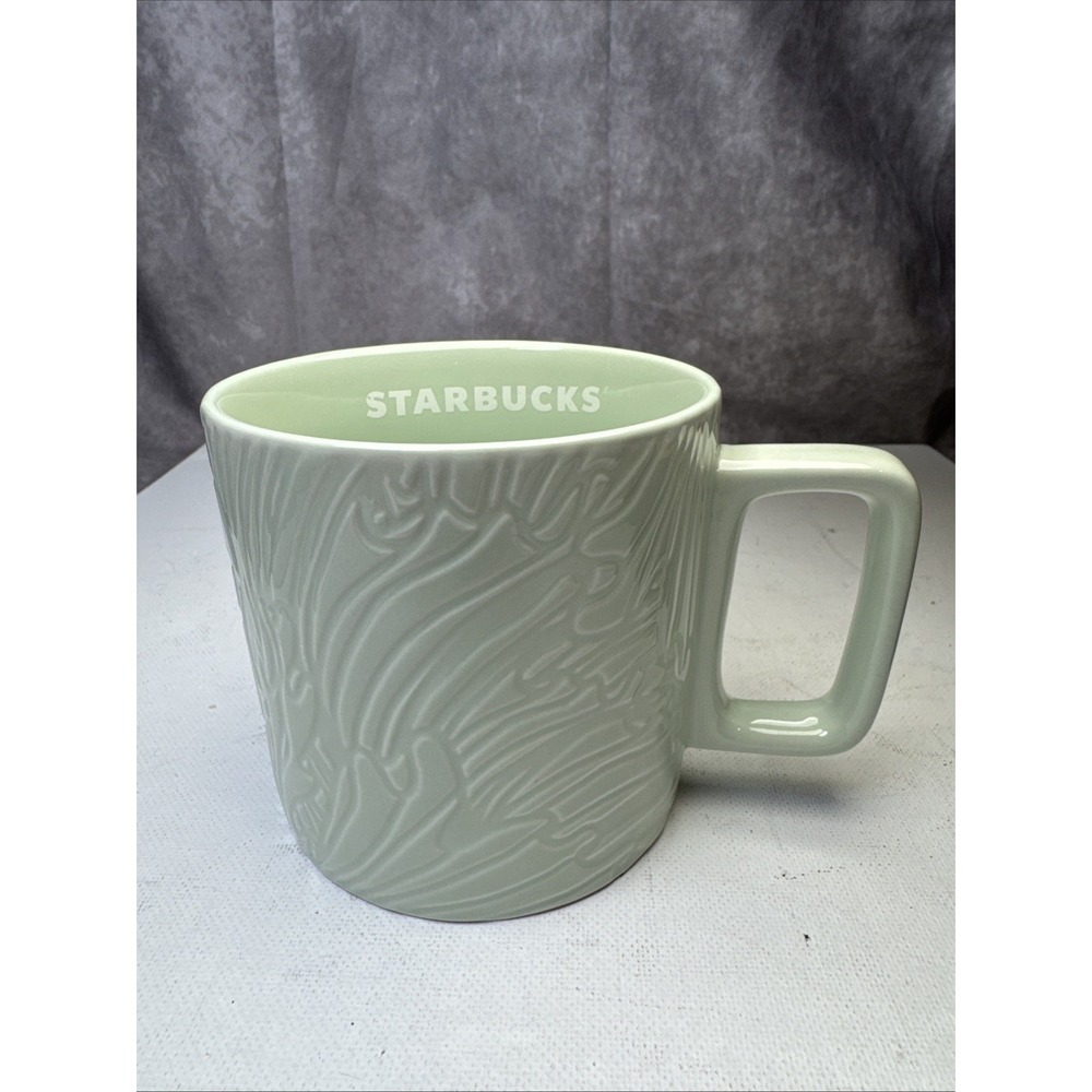 STARBUCKS Siren‎ Ceramic Coffee Mug Cup 2022 Tea Embossed Spring Mint Green 14oz